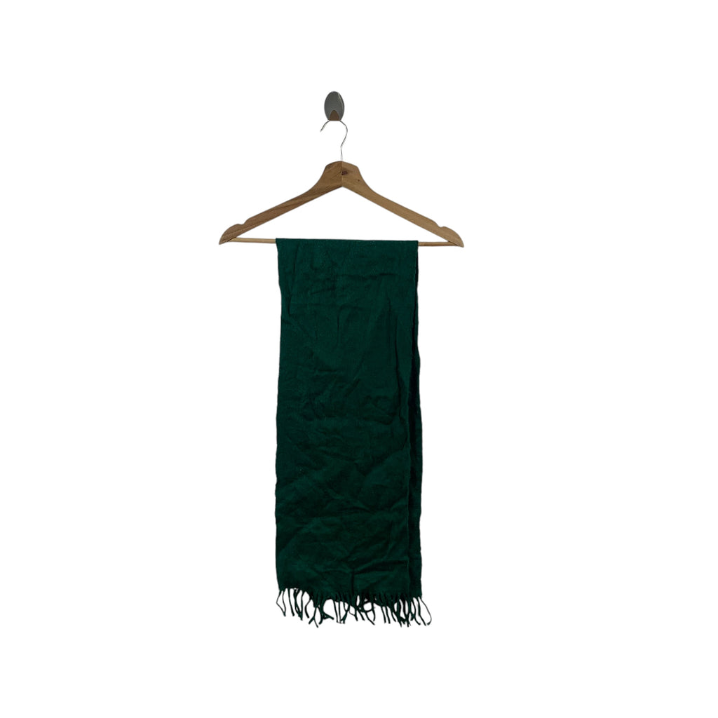 Vintage GIVERS MOTOMARU JAPAN Green Muffler Scarf Shawl Fringes