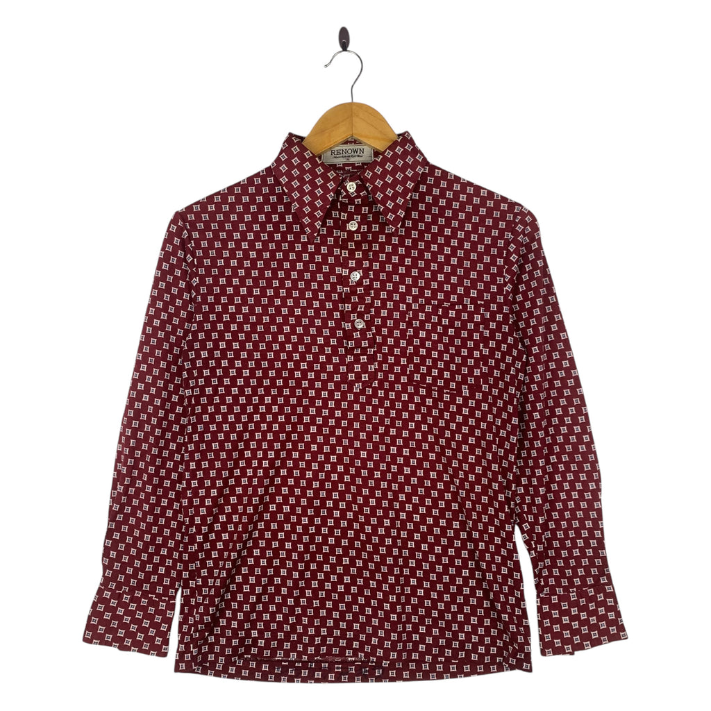 Vintage ARNOLD PALMER RENOWN Knitwear Over Print Polo Tee Shirt Top Monogram Collar Long Sleeve