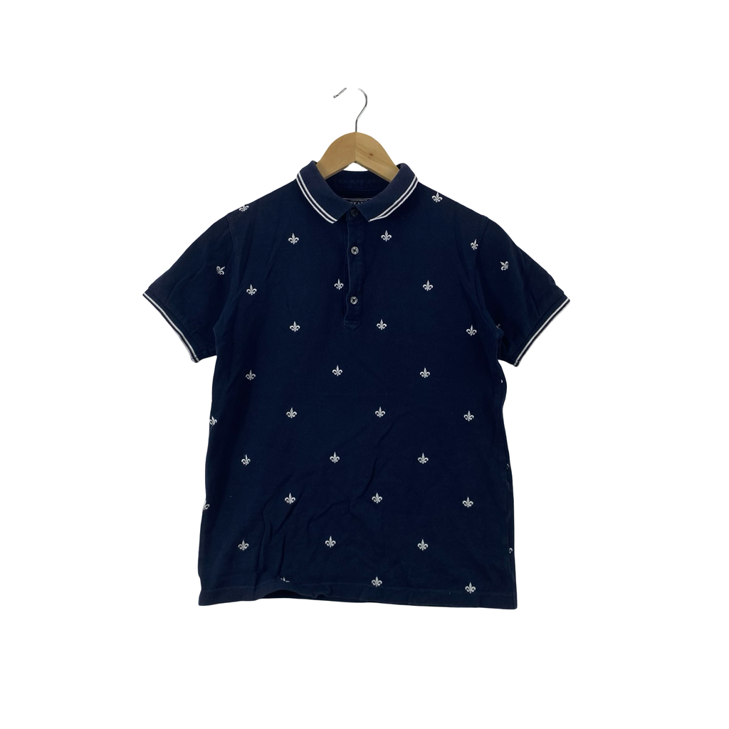 Vintage BEAMS Polo Shirt Fleur De Lis All Over Pattern Short Sleeve Embroidered Collar Streetwear Preppy Casual Retro