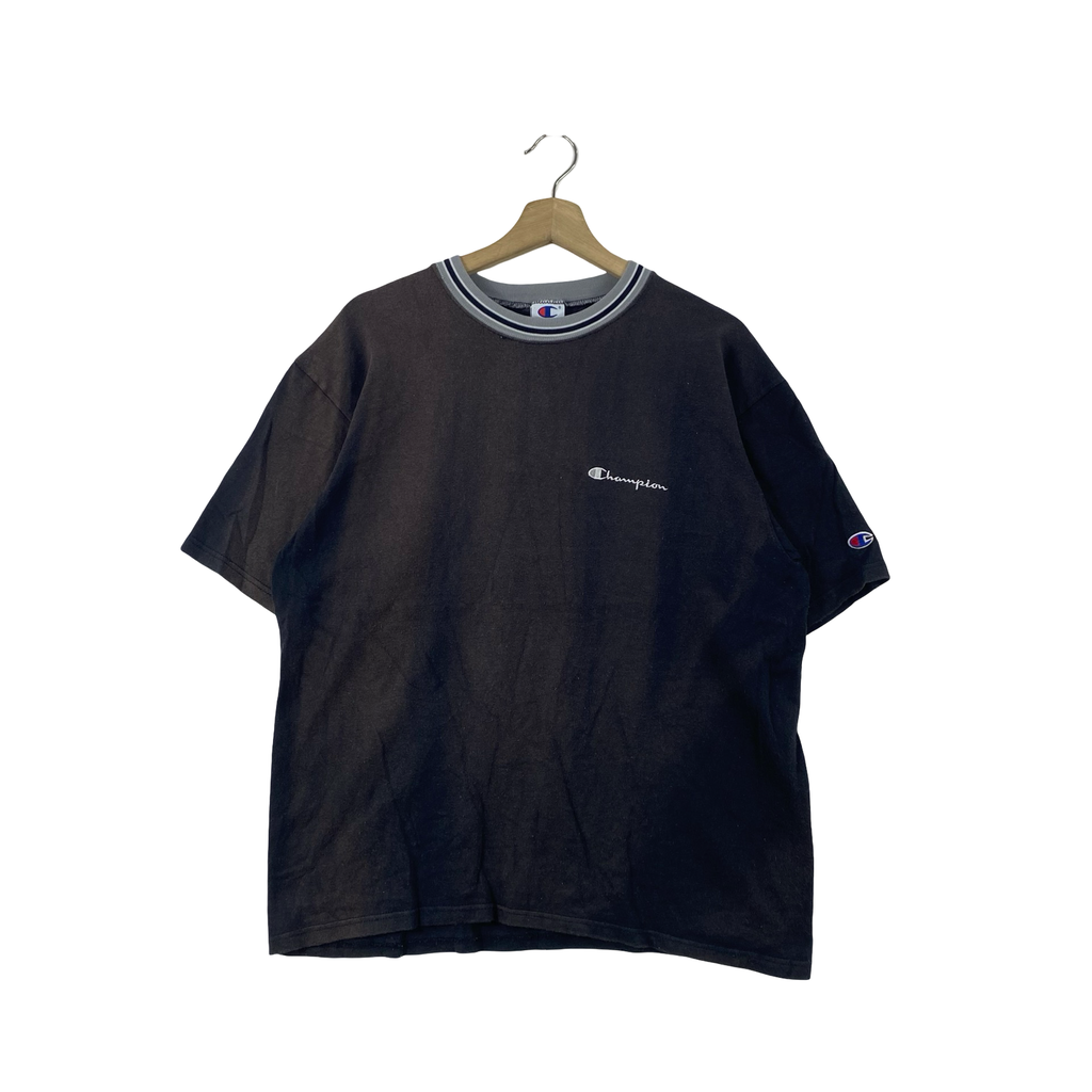 Vintage CHAMPION USA Made Embroidered Script Logo T-Shirt Ringer Tee Shirt