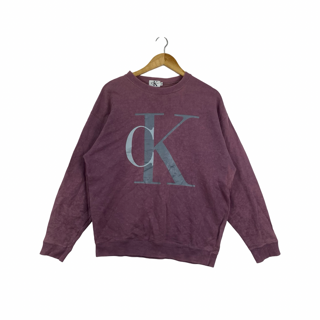 Vintage CALVIN KLEIN JEANS Crewneck Sweatshirt Washed Faded Big Logo Spell Out CK Graphic Pullover Jumper