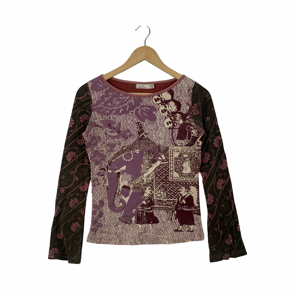 ZARA BASIC South Asia Cultural Motif Long Sleeve Tee Shirt Top