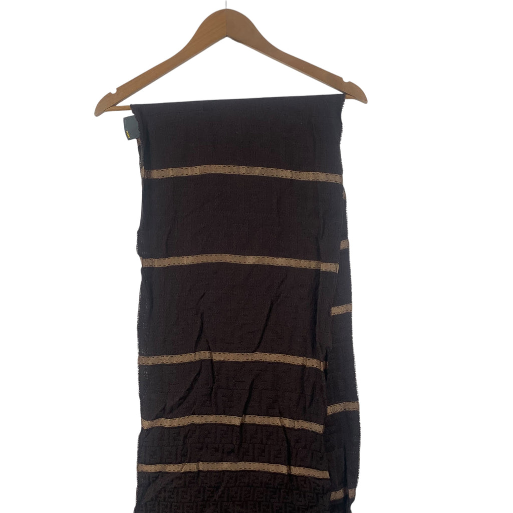 Vintage FENDI ZUCCA MONOGRAM Made In Italy Muffler Scarf Shawl Fringes