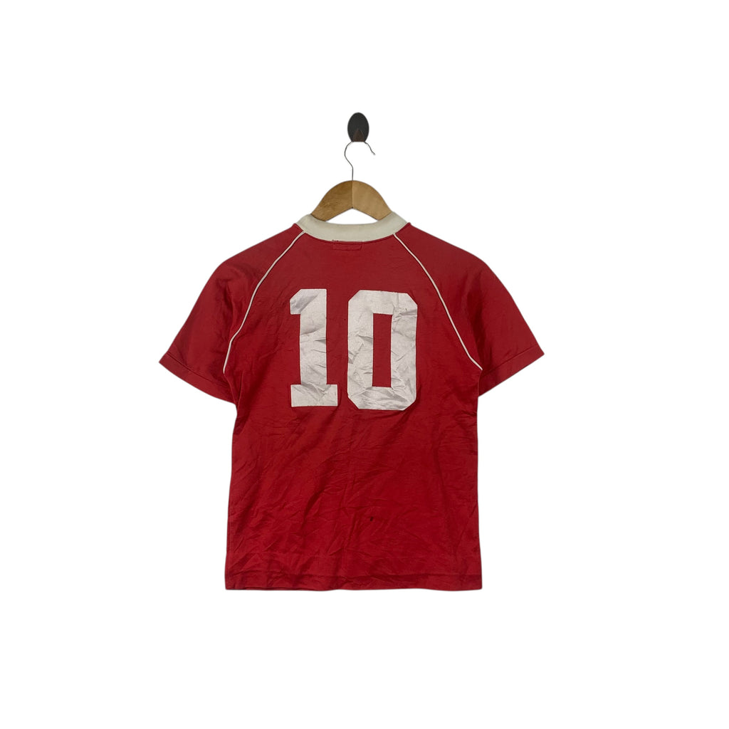 Vintage 80s CHAMPION TOYOSHIMA FUCHU SPORTS Football Red Jersey Tee Shirt Top