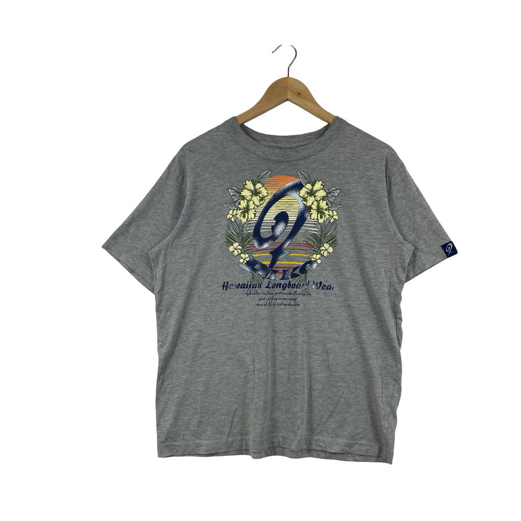 Vintage PIKO HAWAIIAN LONGBOARD Wear Tee Shirt Hibiscus Floral Surf Beach Graphic