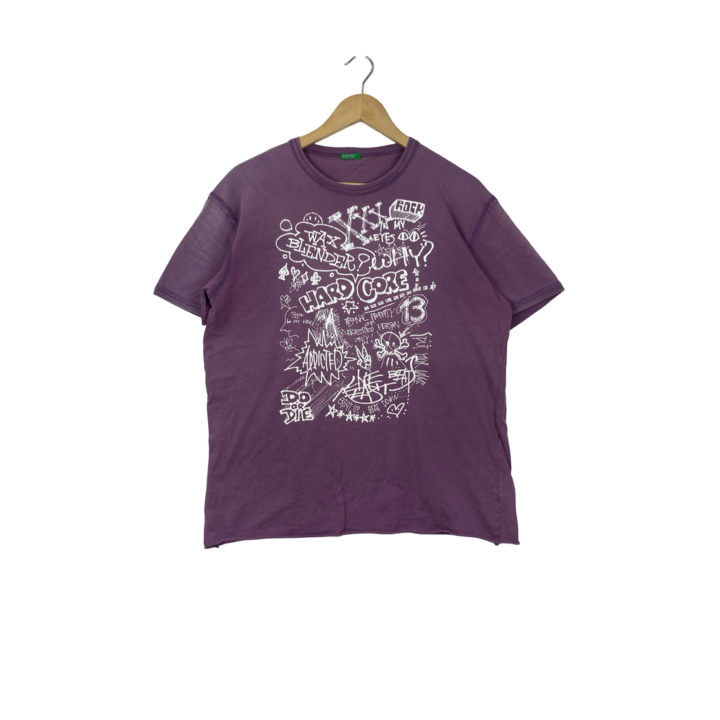 UNITED COLORS OF BENETTON Graphic Graffiti Print Y2K Streetwear Casual Tee Shirt