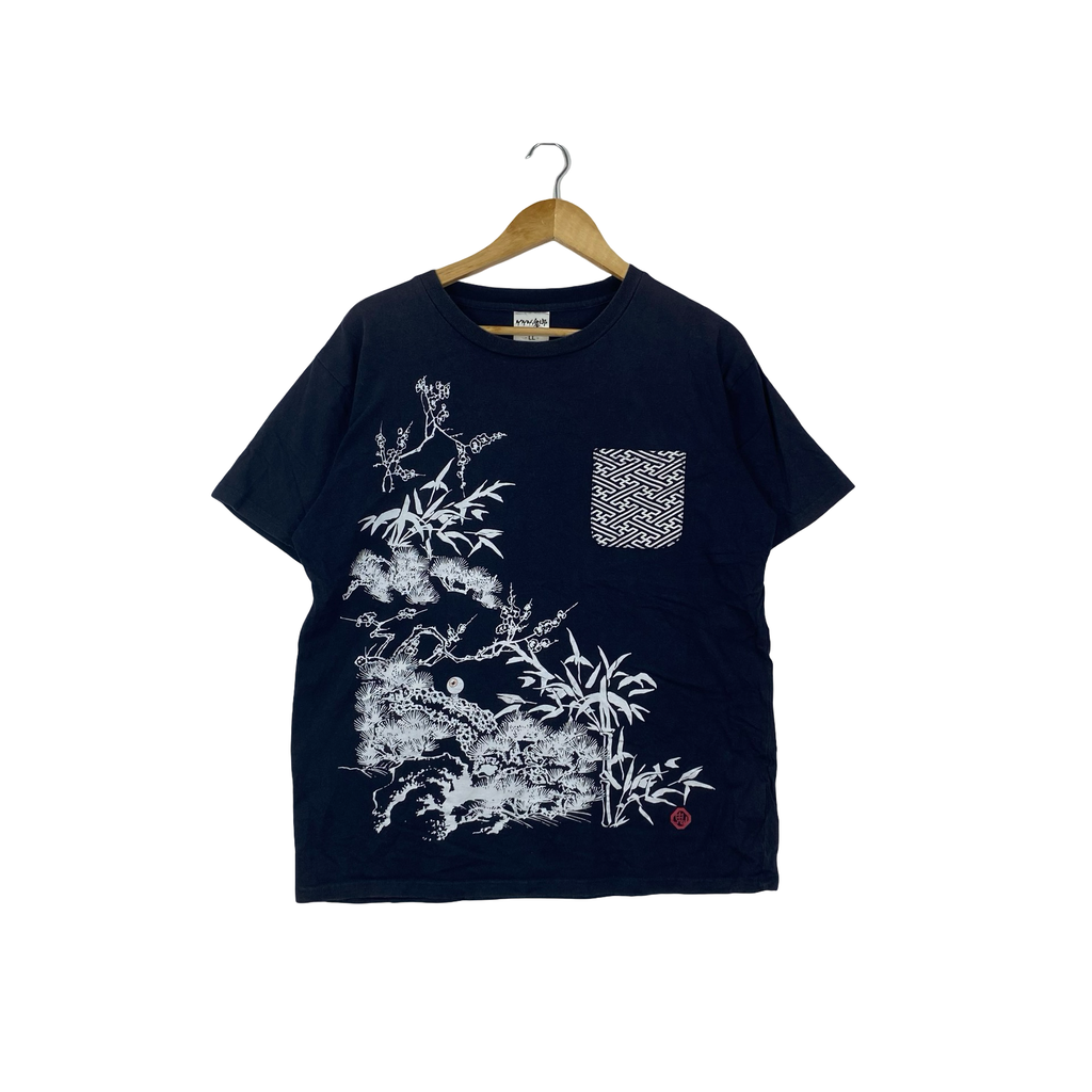 Vintage GEGEGE no Kitaro Japanese Garden Graphic Pocket T-Shirt Anime