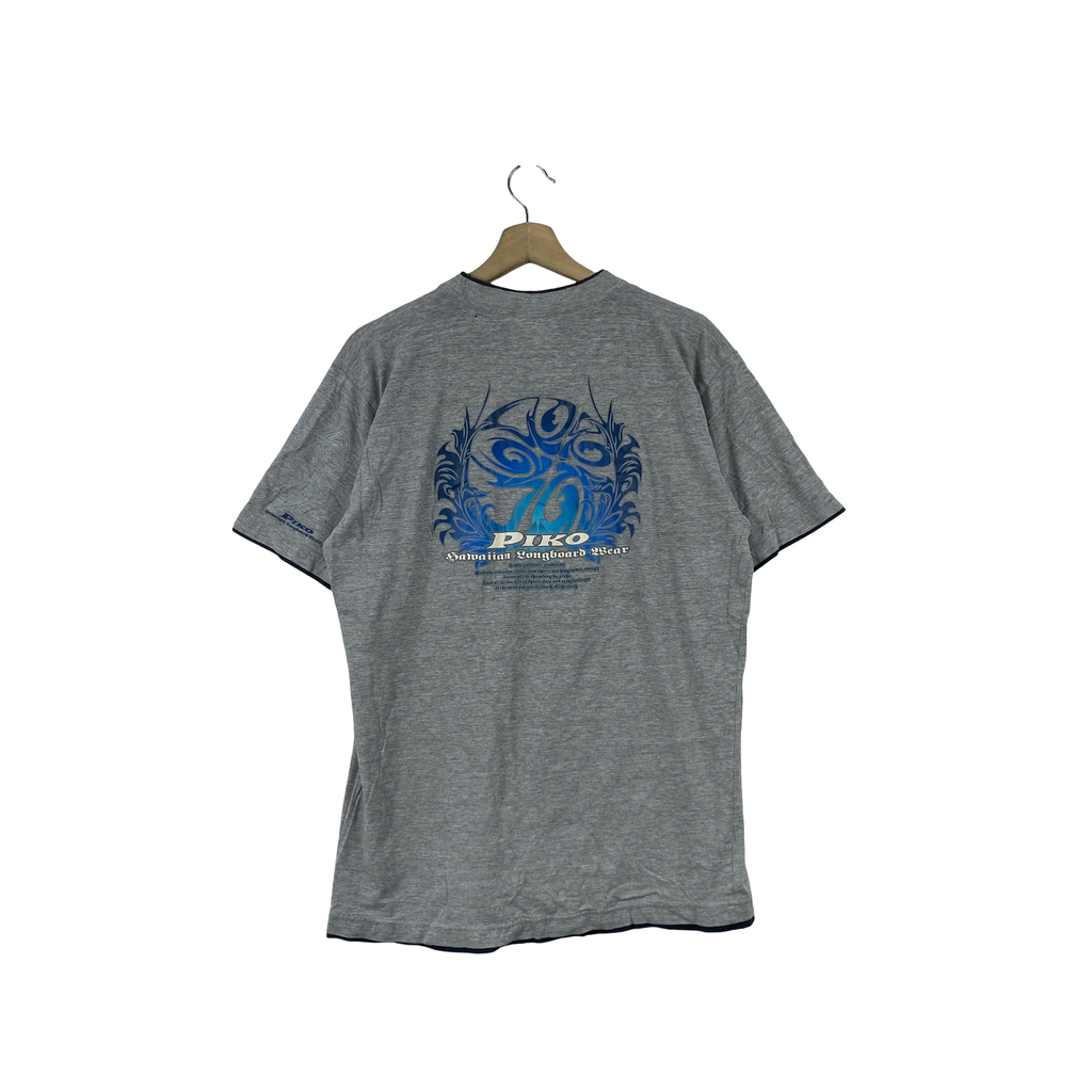 Vintage PIKO SEWALIAN Longboard Wear Ringer Tee Shirt  Logo Graphic Surf Skate