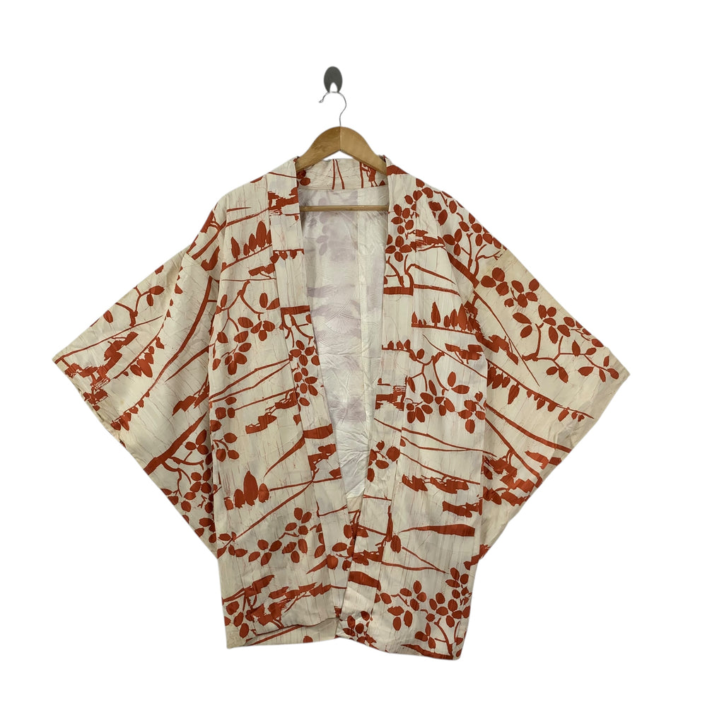 Vintage 70s KIMONO JAPAN  HAORI Over Print Floral Traditional Robe Coat Temple Onsen Yukata Dress Jacket Coat