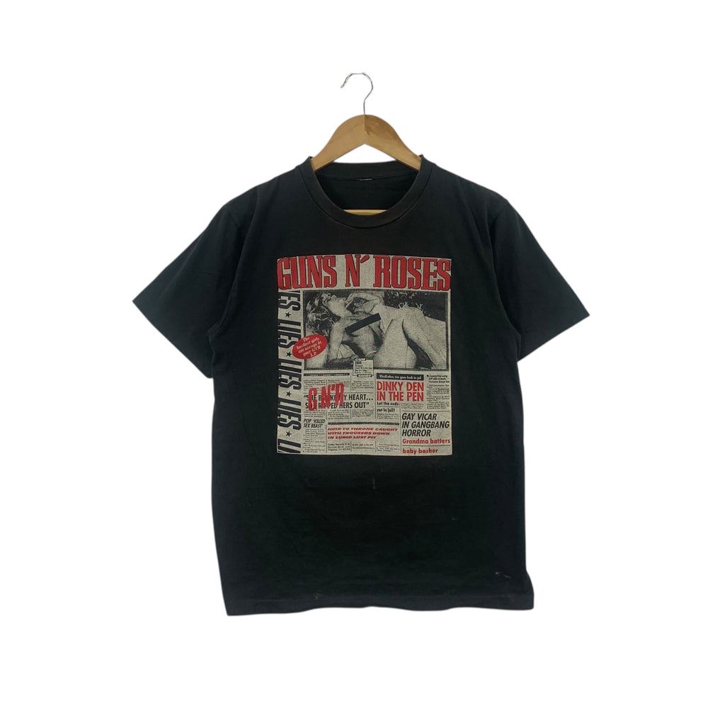 Vintage GUNS N’ ROSES LIES Album Promo News Tee Shirt Top Rock & Roll Tour Concert Band