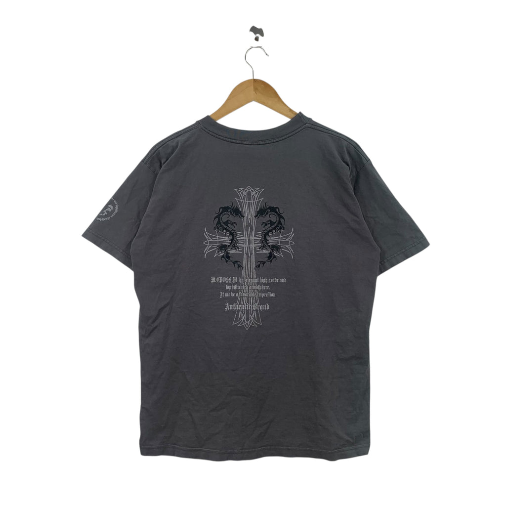Vintage DRAGON RYU CROSS Natural Sun Faded Trashed Tee Shirt Top Tribal Logo