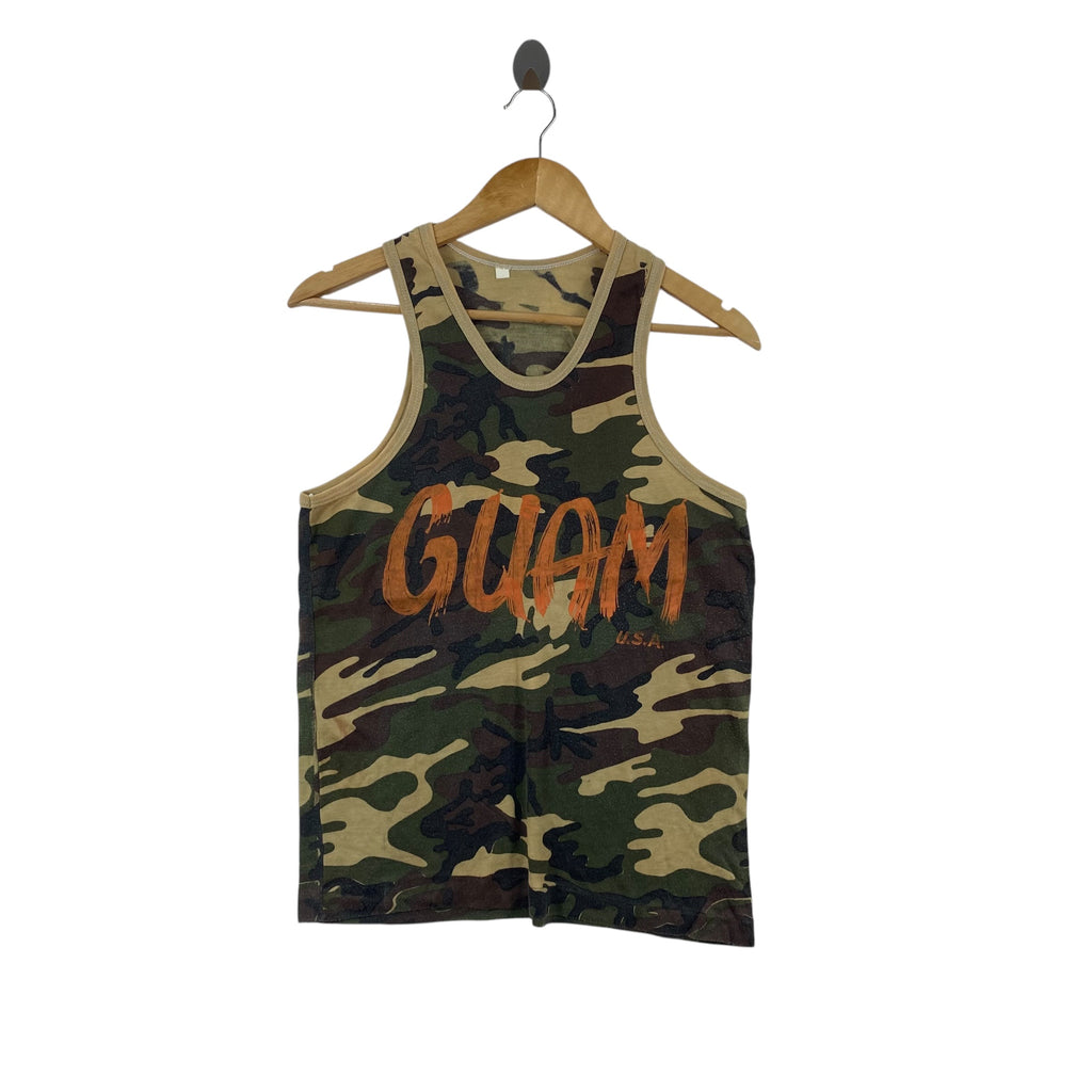 Vintage GUAM USA Camouflage Tank Top Military Camo Graphic Sleeveless Shirt Casual Streetwear