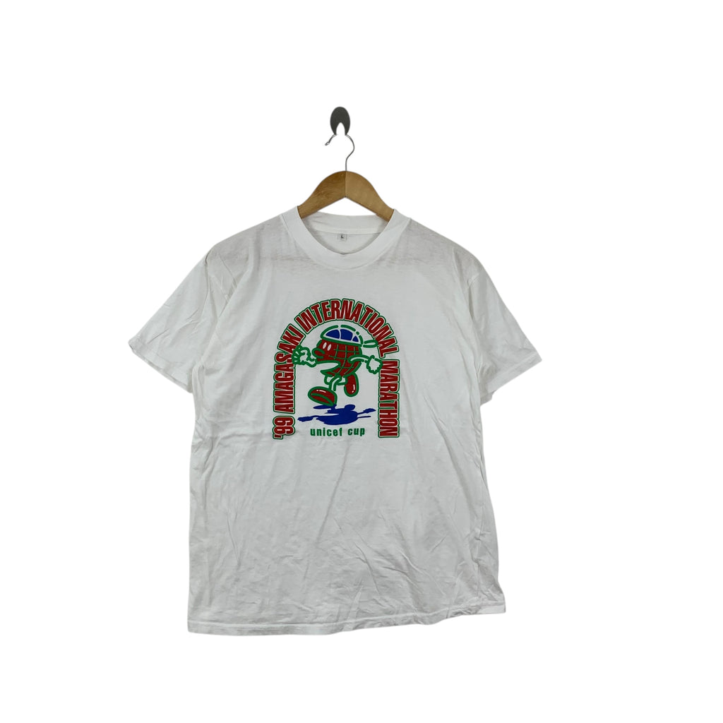 Vintage 1999 AMAGASAKI UNICEF MARATHON Japan Tee Shirt Top International Run Cup