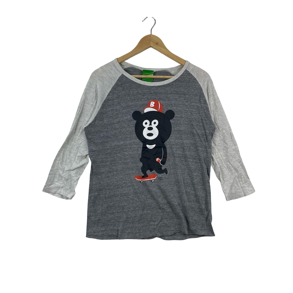 Vintage BEAMS T SKATE BEAR Graphic Raglan 3/4 Sleeve Tee Shirt Casual Japanese Streetwear