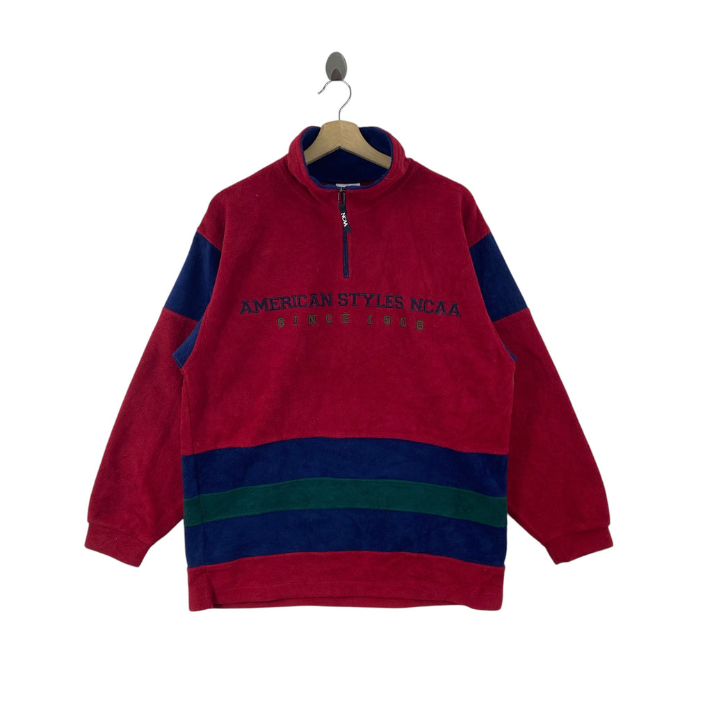 Vintage NCAA AMERICAN Styles Half Zip Fleece Pullover Sweatshirt Embroidered Logo Outdoor Streetwear