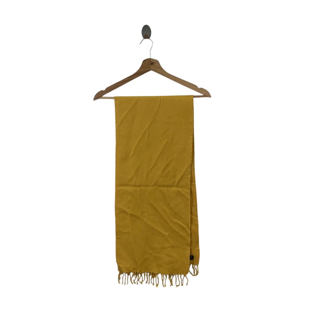 Vintage CELINE PARIS Embroidered Logo Yellow Muffler Scarf Shawl Fringes