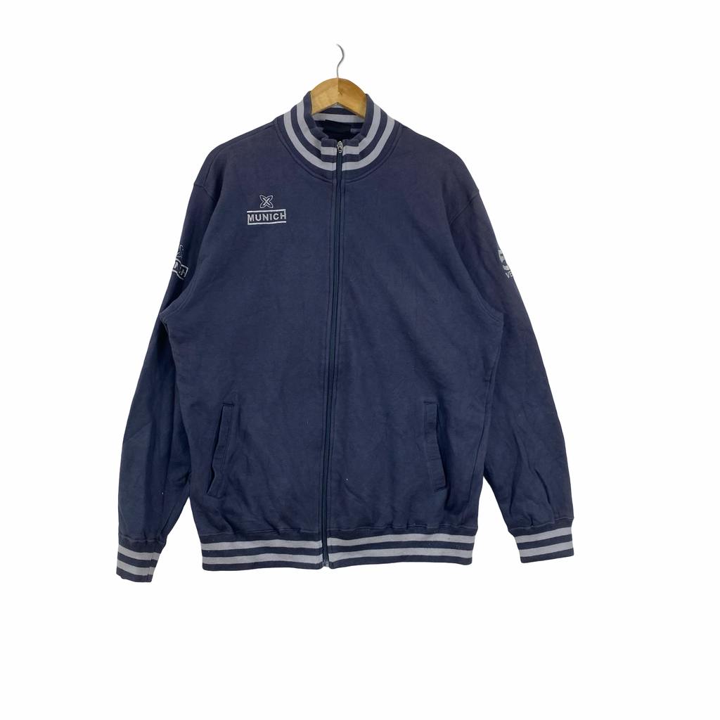 Vintage MUNICH BARCELONA Full Zip Track Jacket Striped Collar & Cuffs Y2K Sportswear Retro Casual Jacket