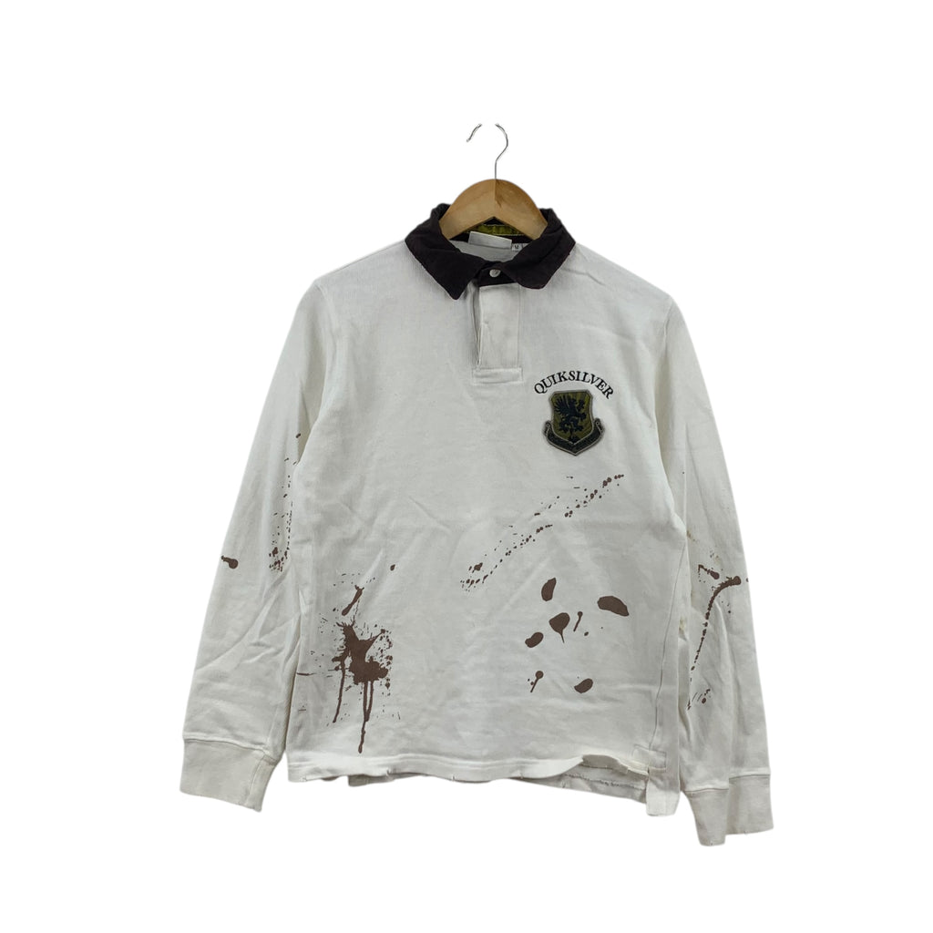 QUIKSILVER SURF Paint Splash Rugby Crest Polo Tee Shirt Top Long Sleeve