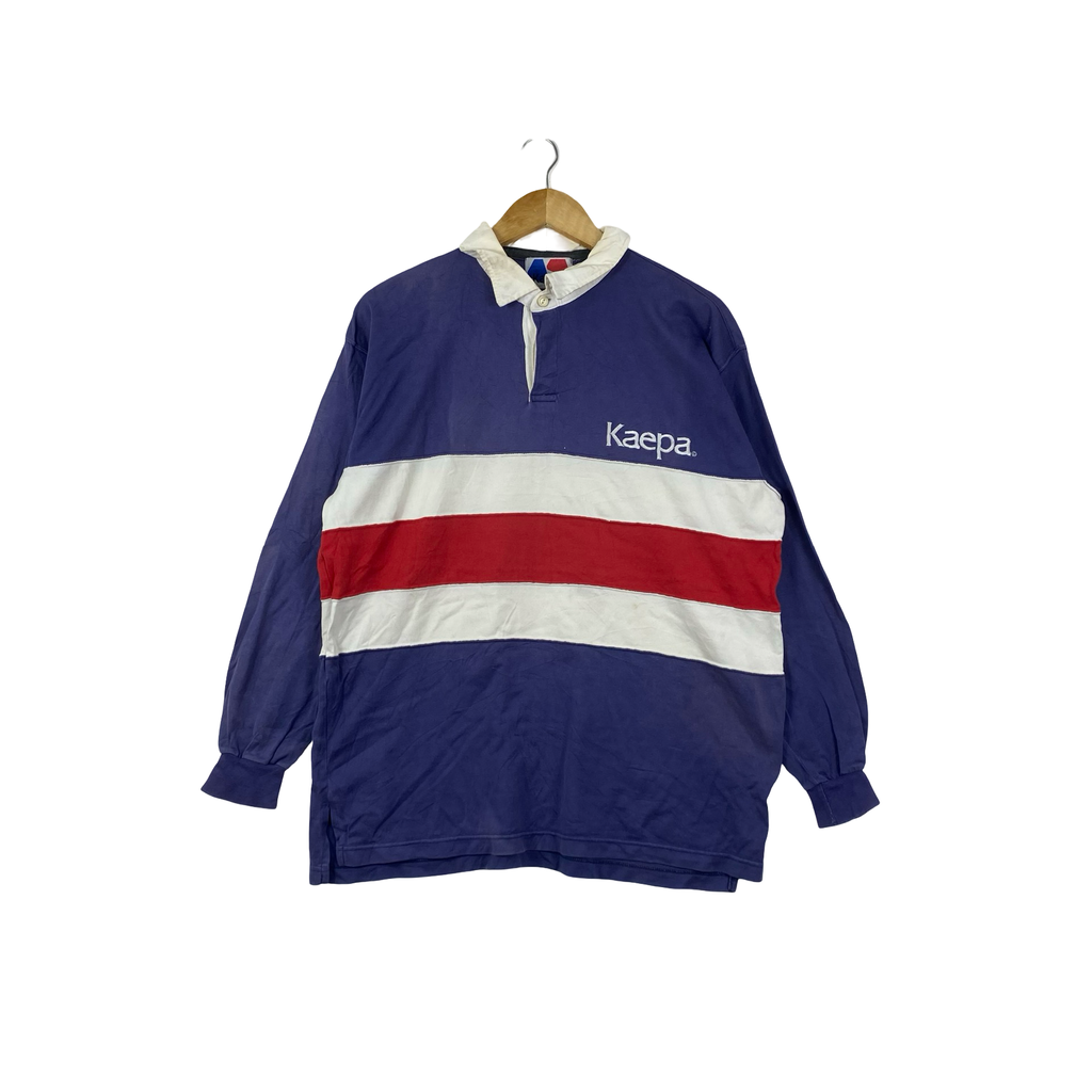Vintage KAEPA RUGBY Polo Shirt Long Sleeve Striped Pullover Collared Sportswear Y2K Retro Streetwear