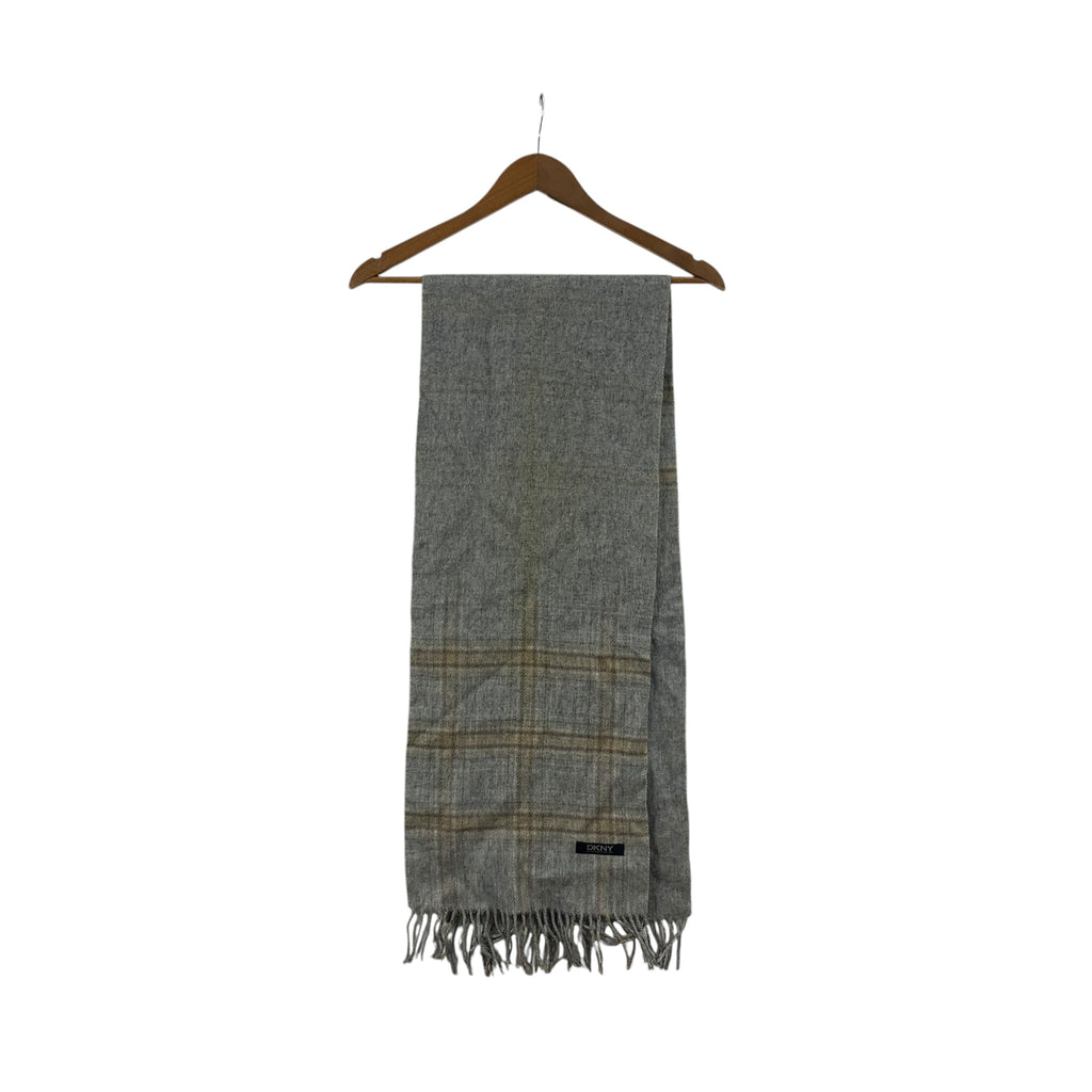 Vintage DKNY DONNA KARAN Plaids Checks Tartan Muffler Scarf Shawl Fringes
