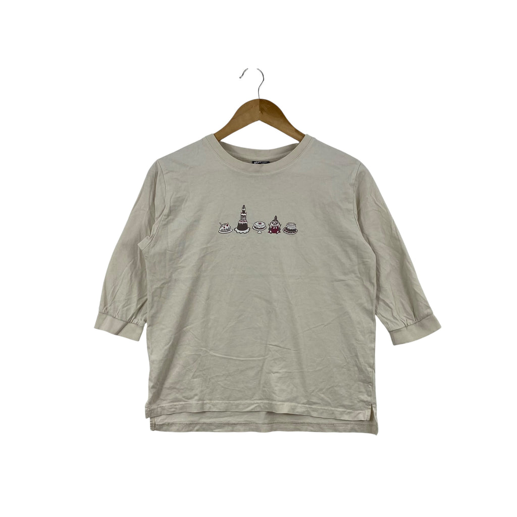 Vintage MOOMIN Characters Cake Dessert Embroidered Graphic 3/4 Sleeve Casual Cute Kawaii