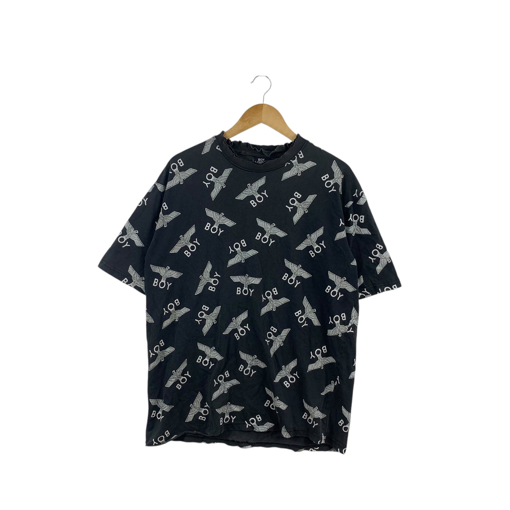 Vintage BOY LONDON PUNK All Over Print Thrashed Tee Shirt Top Double Sided