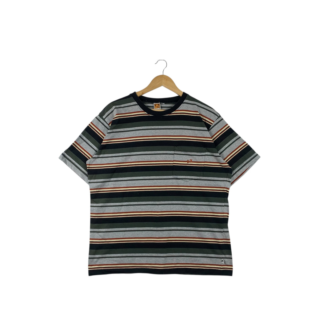 Vintage HANG TEN HAWAII Surf Striped Foot Logo Pocket Tee Shirt Top Short Sleeve Made In USA