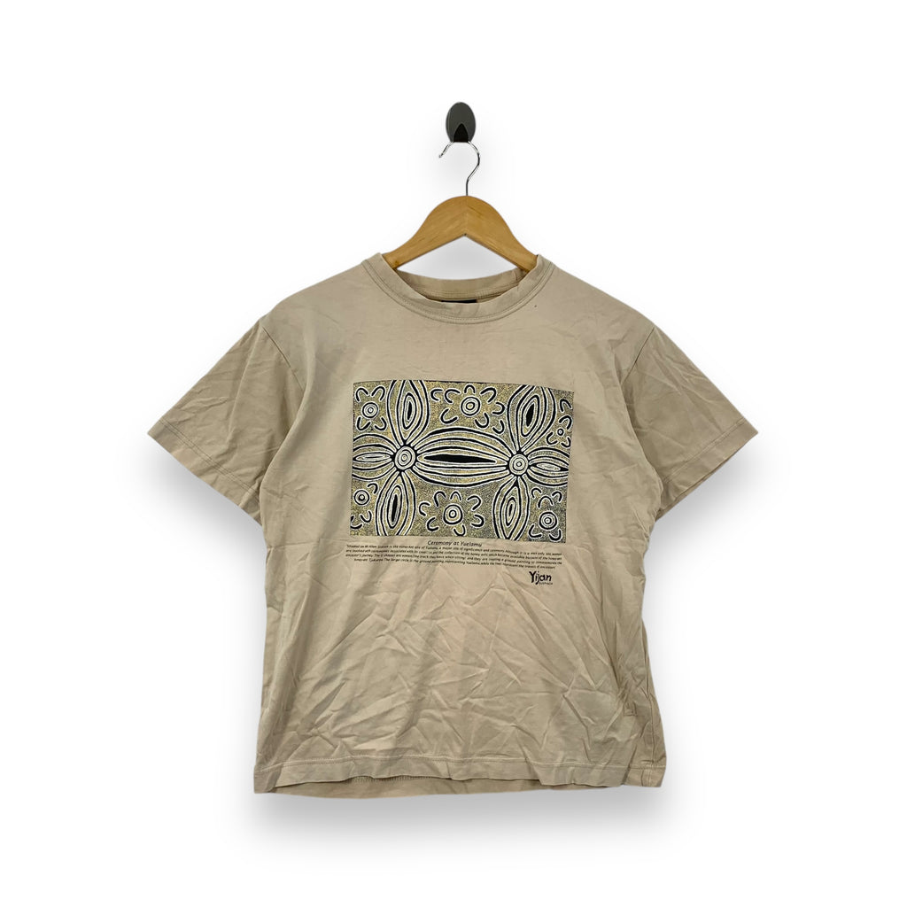YIJAN AUSTRALIA Aboriginal Art Tee Shirt Ceremony At Yuelamu Graphic Beige Cotton Tee