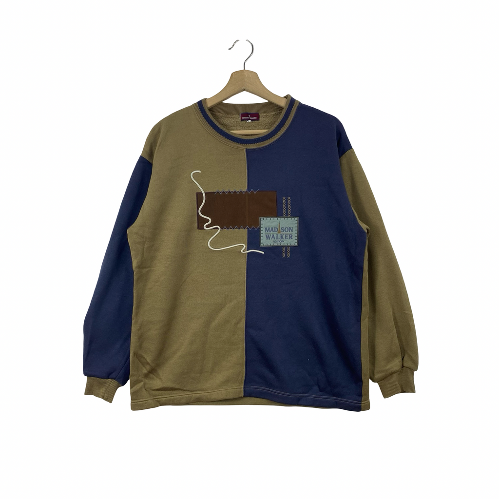 Vintage MADISON WALKER Sweatshirt Crewneck Pullover Embroidered Logo Fleece Lined Casual Streetwear