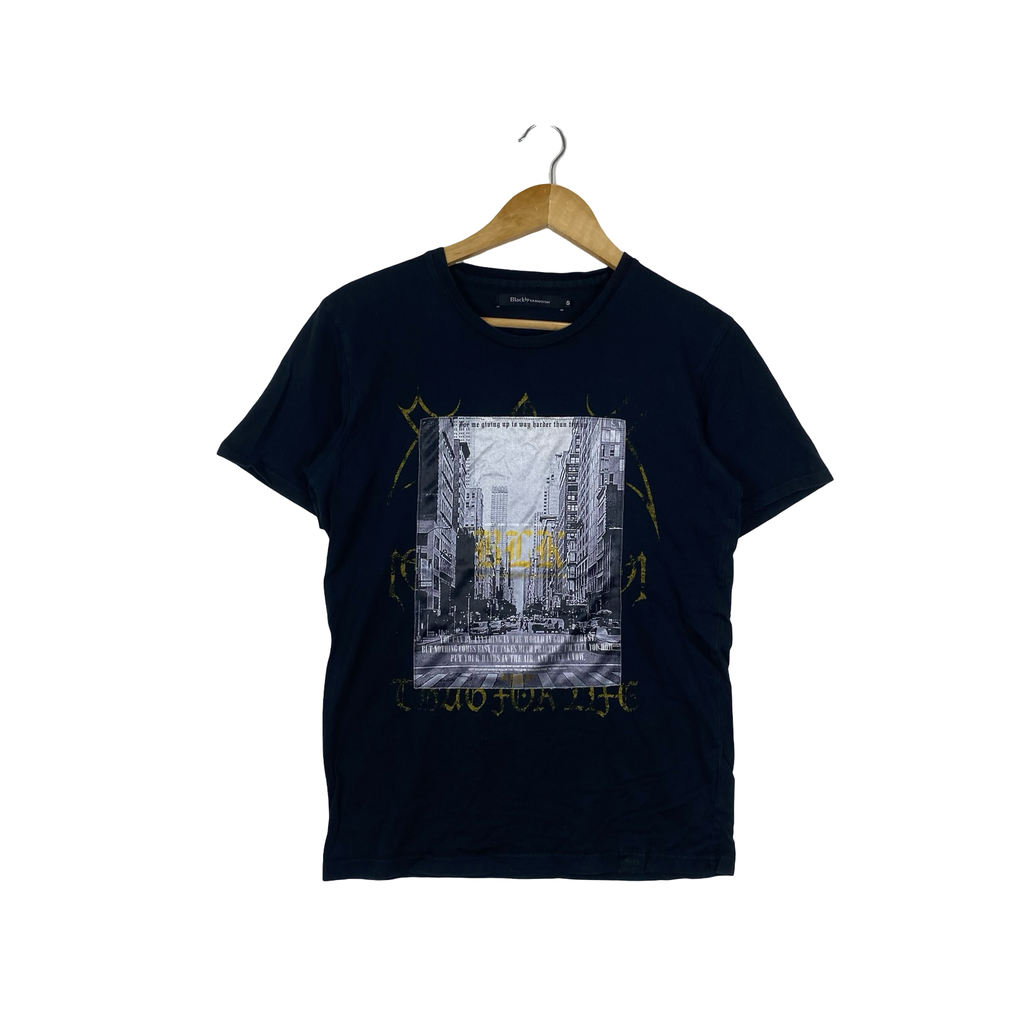 BLACK BY VANQUISH URBAN Cityscape Graphic Print T-Shirt  Short Sleeve Streetwear