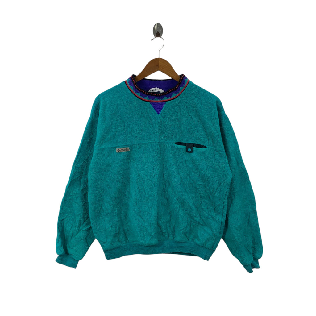 Vintage 90’ COLUMBIA USA Native Aztec Navajo Fleece Sweater Top Sweatshirt Pullover