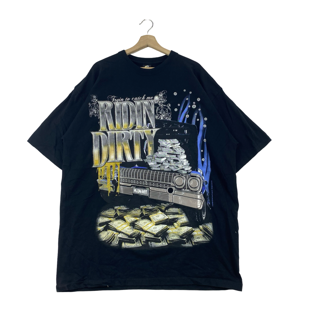 Vintage RIDIN DIRTY Graphic Rap Hip Hop Streetwear Money Car Print Tee Shit