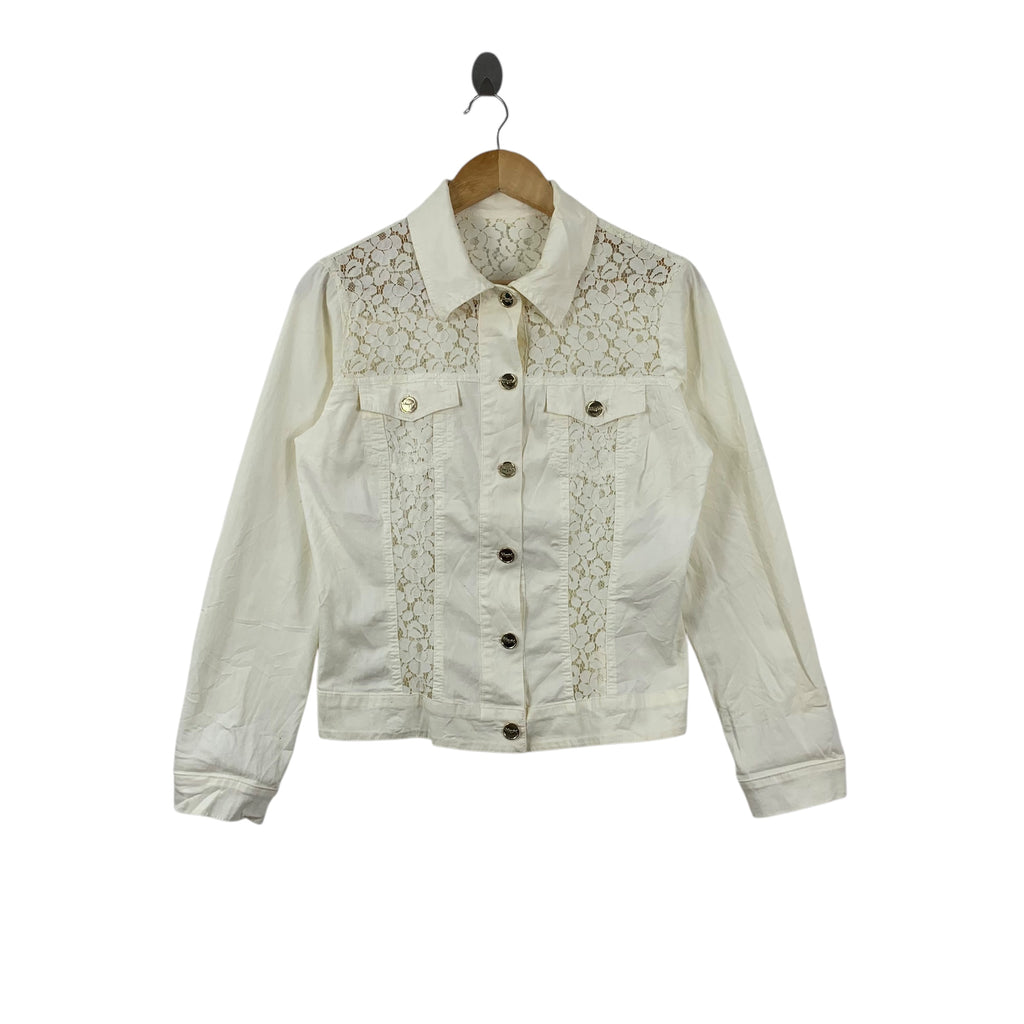 BLUGIRL ITALY JEANS Collection Floral Denim Jacket Gold Button See Through Coat