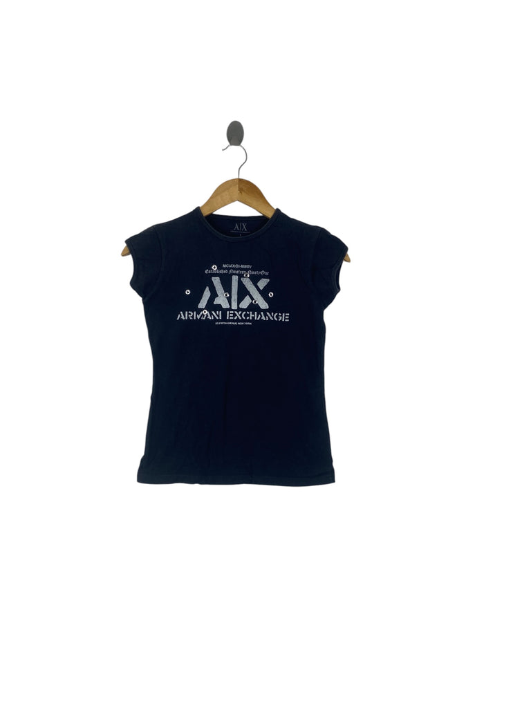 Vintage ARMANI EXCHANGE AX Graphic Logo Studded Fitted Tee Shirt Short Sleeve Slim Fit Designer Casual Streetwear