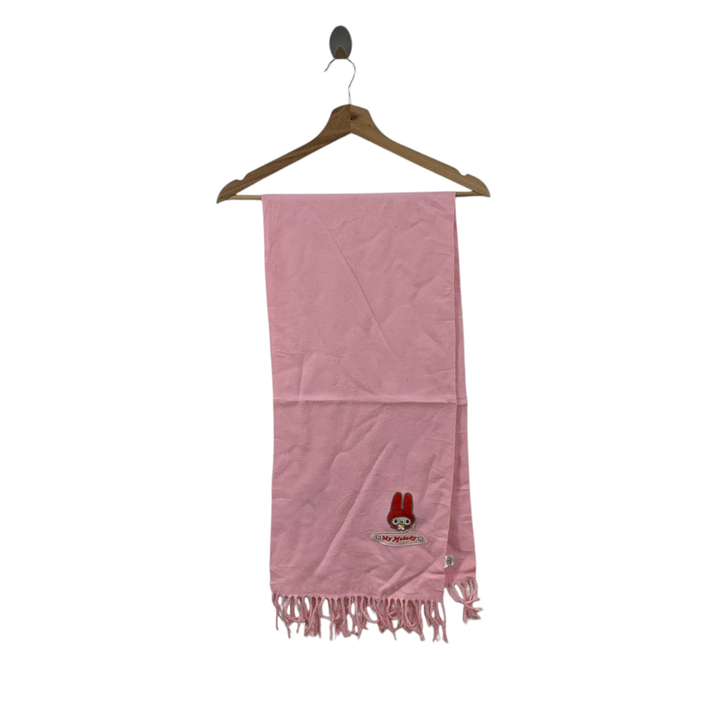 Vintage 1998 MY MELODY SANRIO Cartoon Pink Muffler Scarf Shawl Fringes