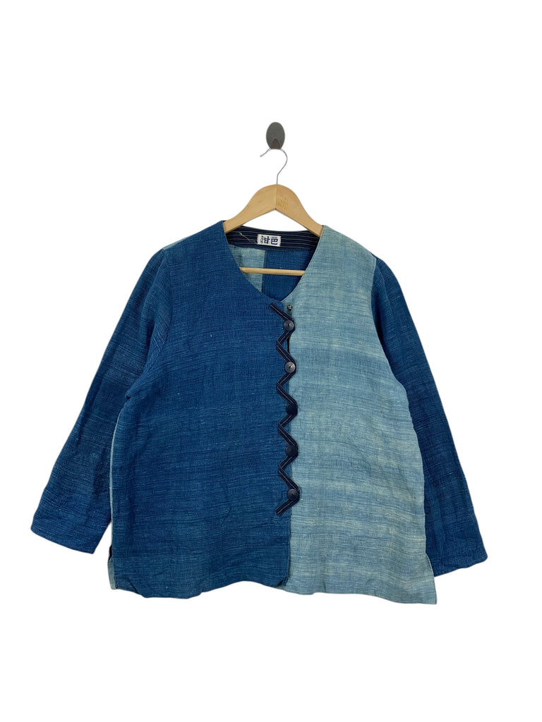 Vintage 80s JAPAN DESIGNER Natural Pure Indigo Dyed Jacket Coat Blouse Shirt Artisan