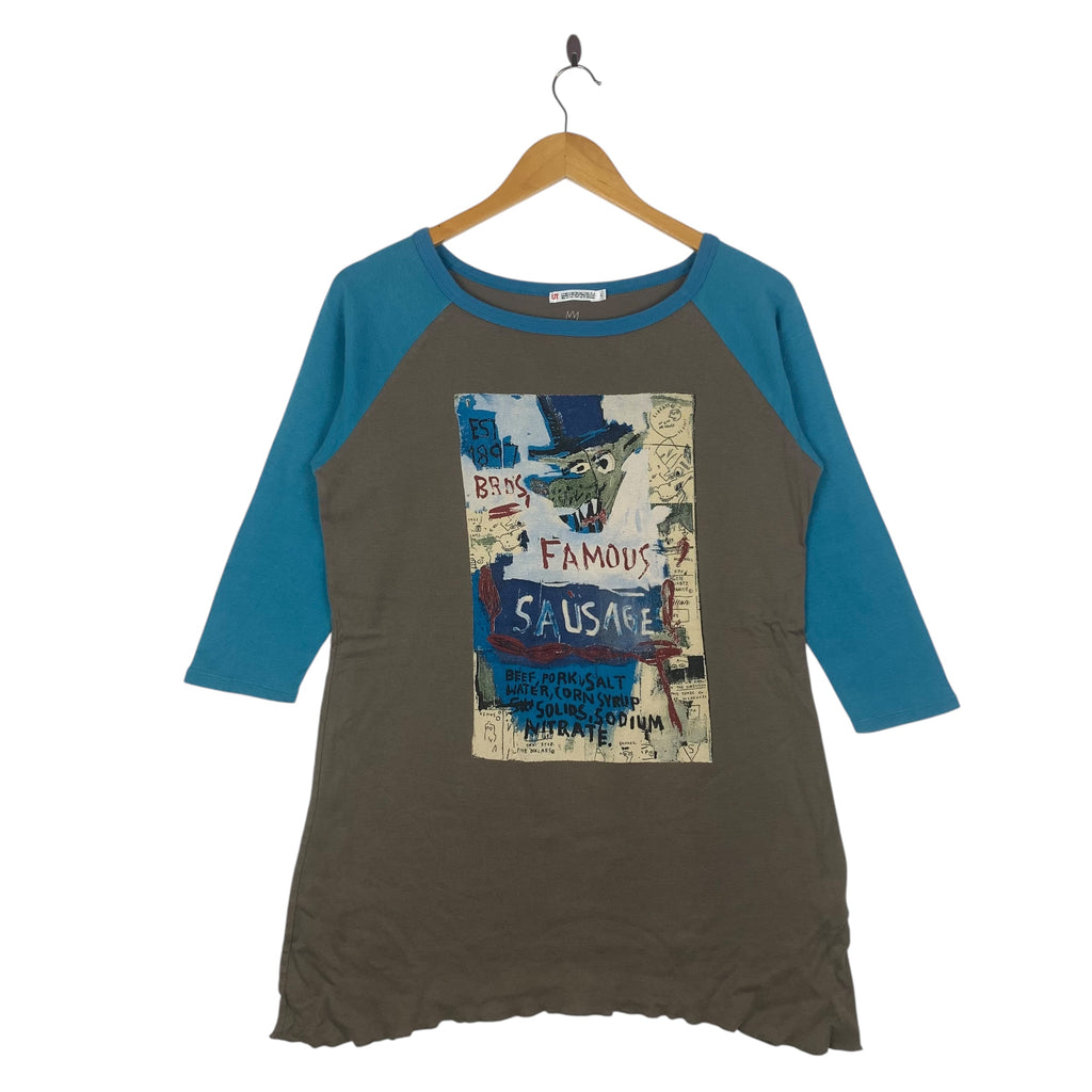 JEAN MICHEL BASQUIAT x UNIQLO Famous Sausage Tee Shirt Top Pop Art Graphic Raglan Long Sleeve