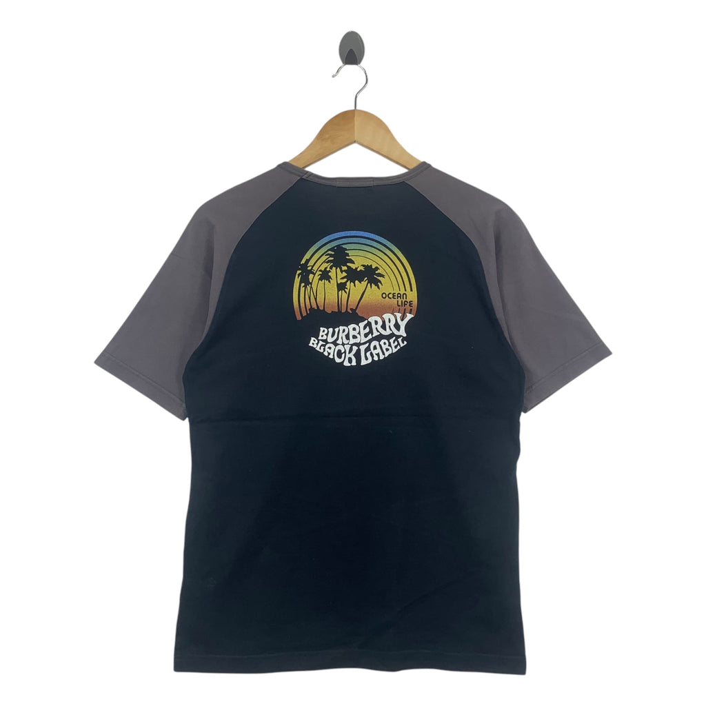 BURBERRY LONDON Black Label Ocean Life Sunset Palm Tree Tee Shirt Top Japan Exclusive Designer Surf Style