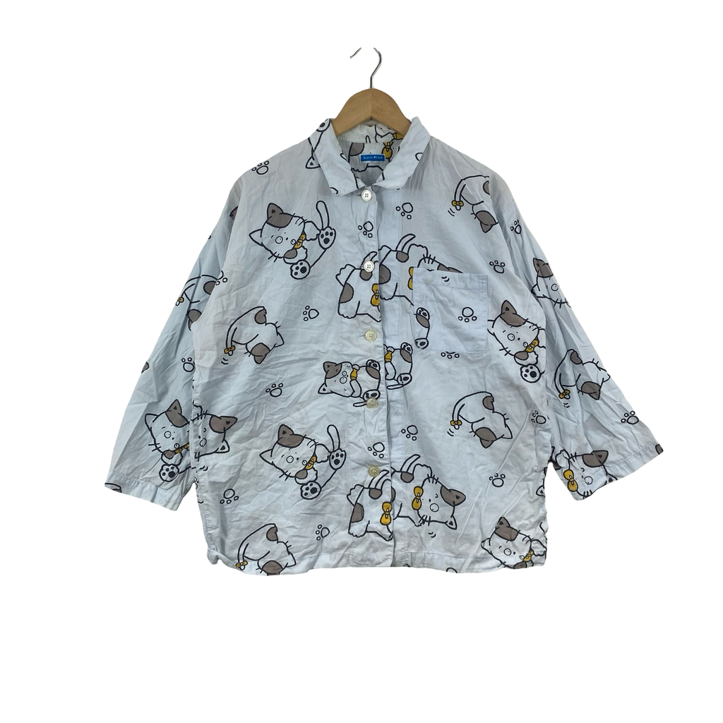 Vintage SUPER PRICE Cute Cat All Over Print Button-Up Shirt Japanese Casual Kawaii Long Sleeve Blouse