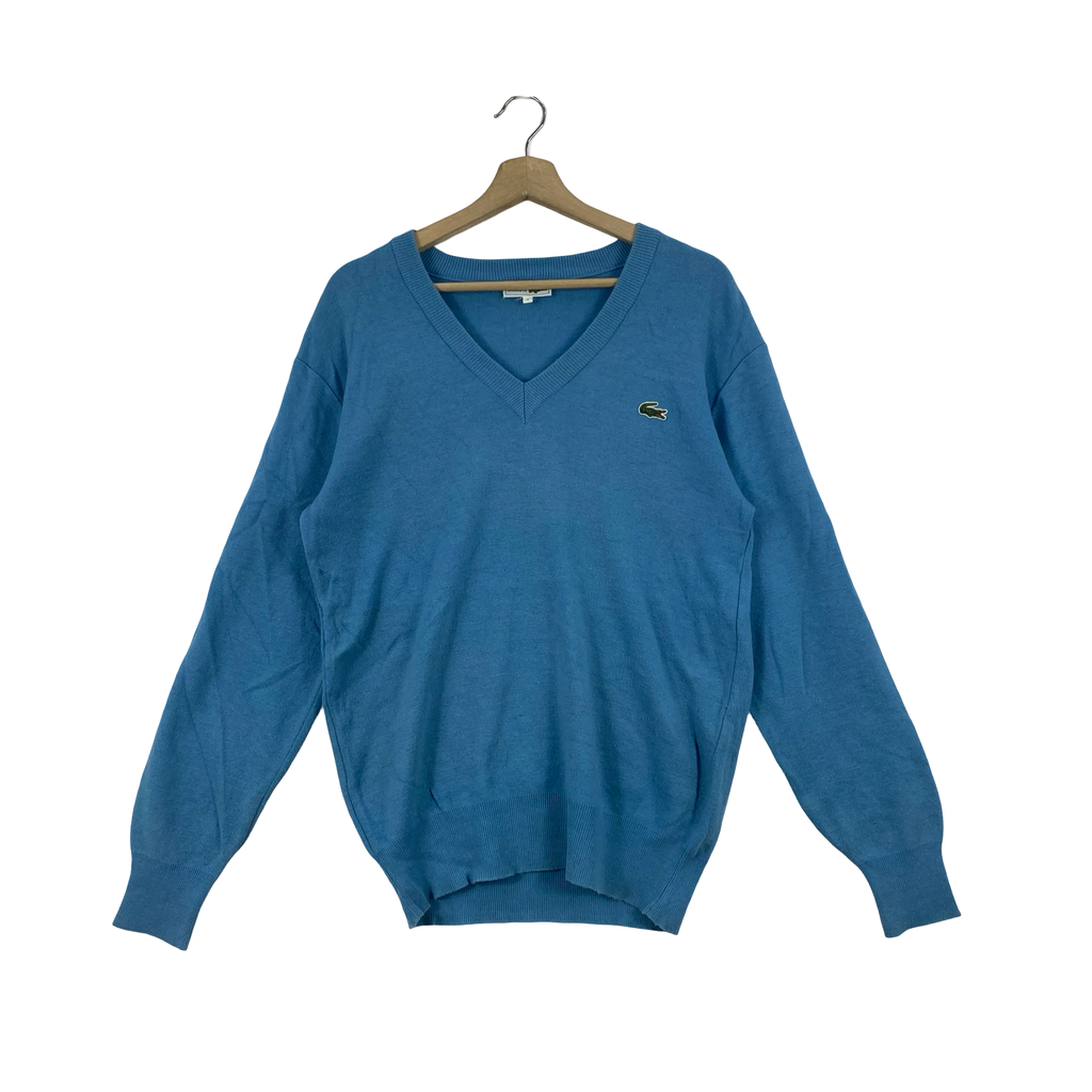 Vintage CHEMISE LACOSTE V-Neck Knit Sweater Pullover Jumper Crocodile Logo Classic Casual Knitwear Retro