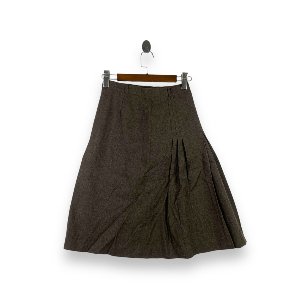 Vintage CHELL YAMAMOTO JAPSN Pleated Wool Midi Skirt Brown A-Line