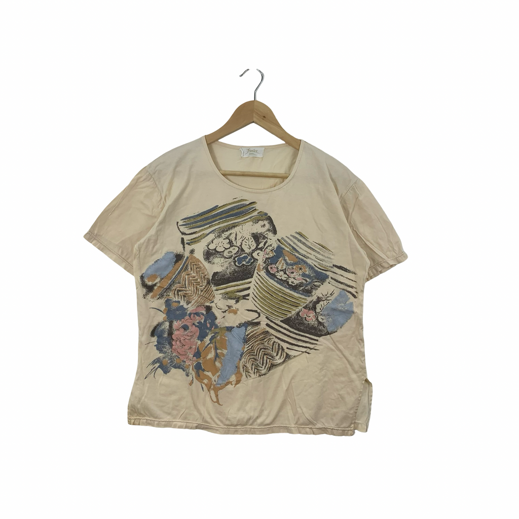 Vintage FENICE DONNA Traditional Japanese Tea Jars Art Design Tee Shirt Top