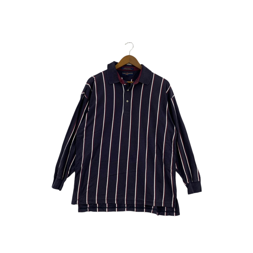 Vintage TOMMY HILFIGER Golf Hickory Stripes Polo Tee Shirt Top Collection Long Sleeve