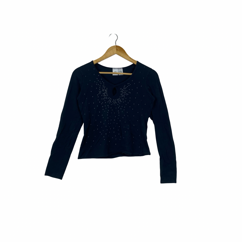 Vintage ARMANI EXCHANGE  A|X Rhinestone Long Sleeve Stretch Top Y2K