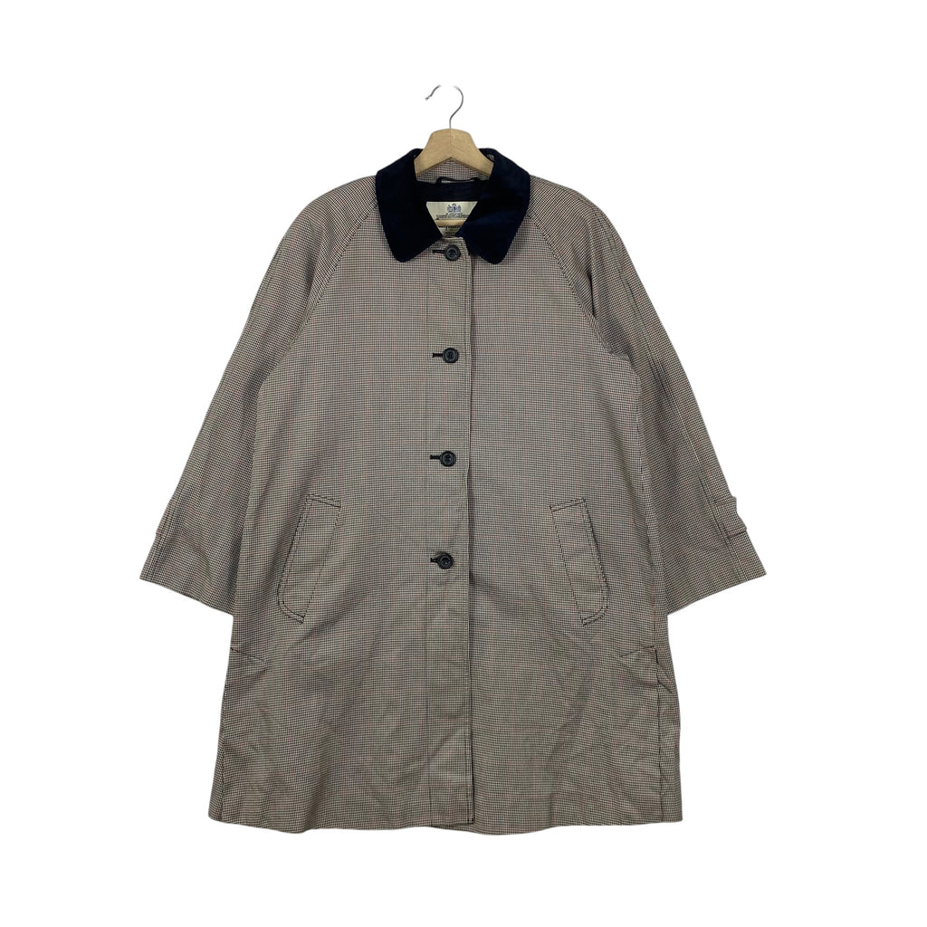 Vintage AQUASCUTUM LONDON Trench Coat Houndstooth Check Long Overcoat Velvet Collar Classic British Luxury Designer