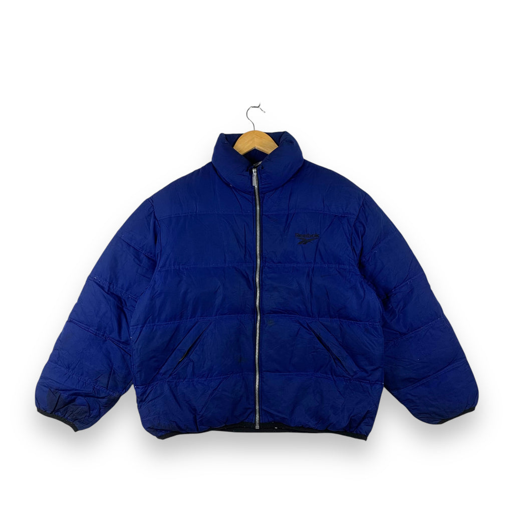 Vintage REEBOK Puffer Goose Down Outdoor Winter Jacket Blue Embroidered Logo Down Feather Insulated