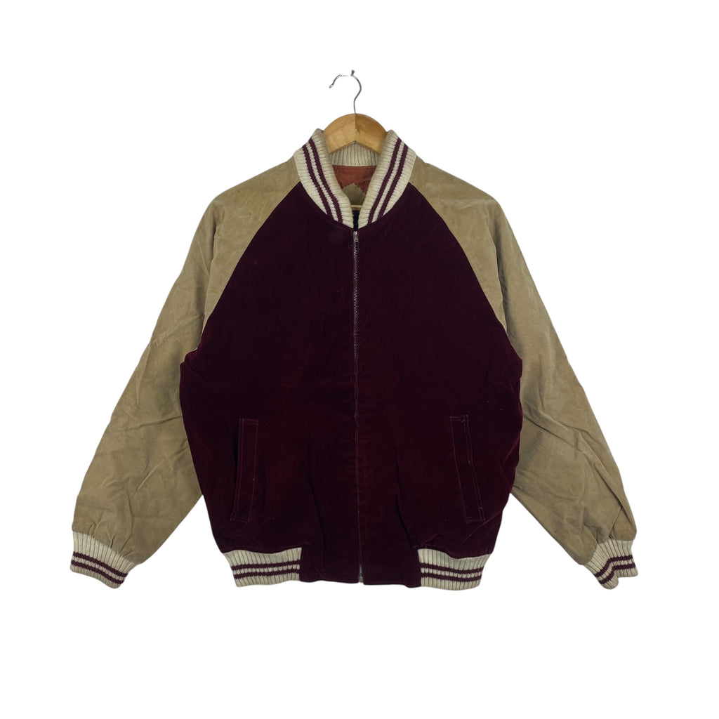 Vintage SUNWAY ORIGINAL Varsity Bomber Jacket Striped Ribbed Collar Zip Front Raglan Sleeves Retro