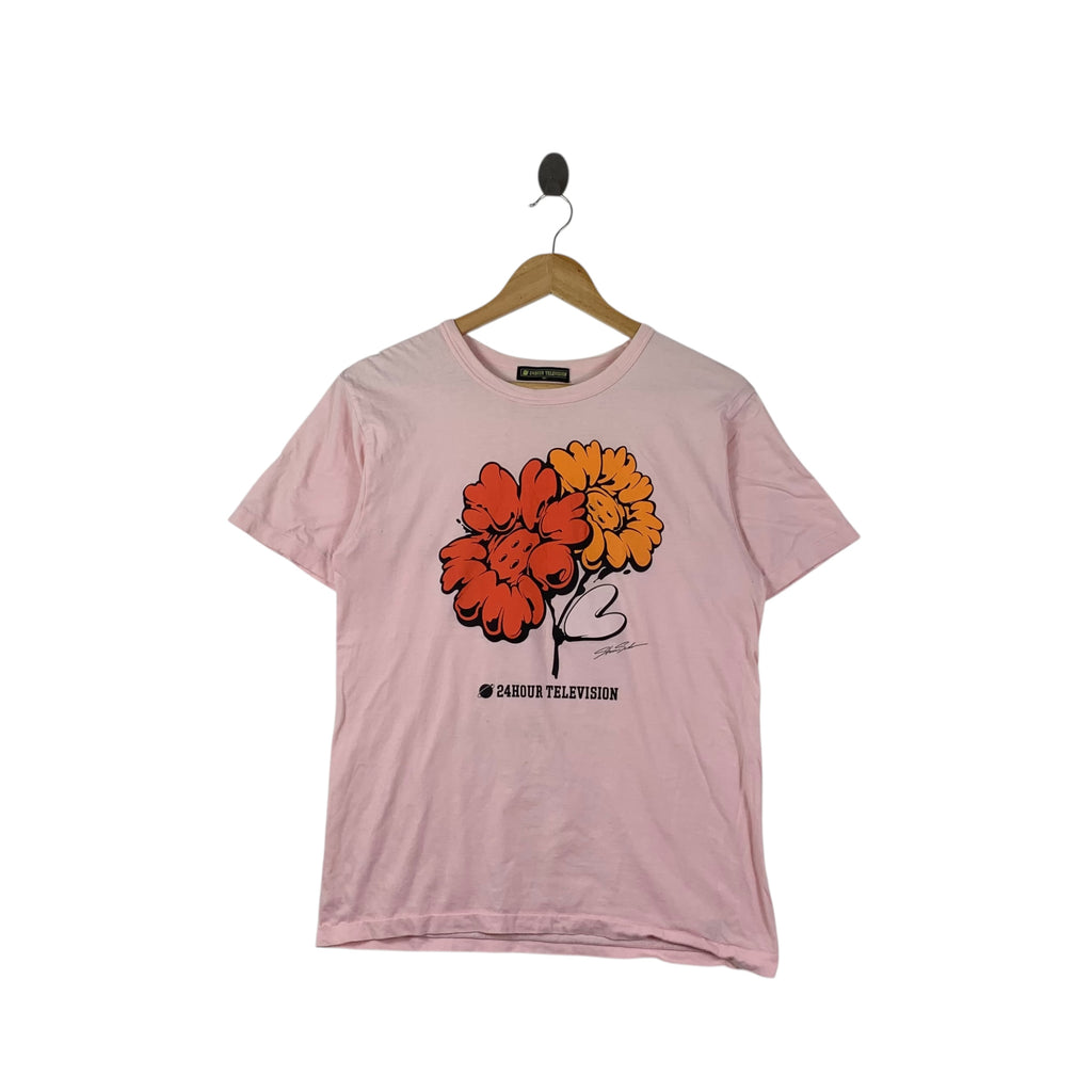 Vintage 24 HOUR TELEVISION x SHUN SUDO Japan Painter Tee Shirt Top Tsubomi The Bud Of Love & Peace