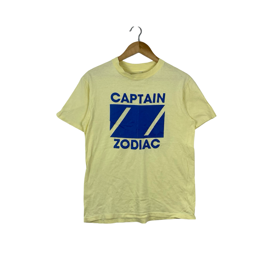 Vintage CAPTAIN ZODIAC Graphic T-Shirt Logo Single Stitch Style Retro Sailing Nautical Look Casual Streetwear