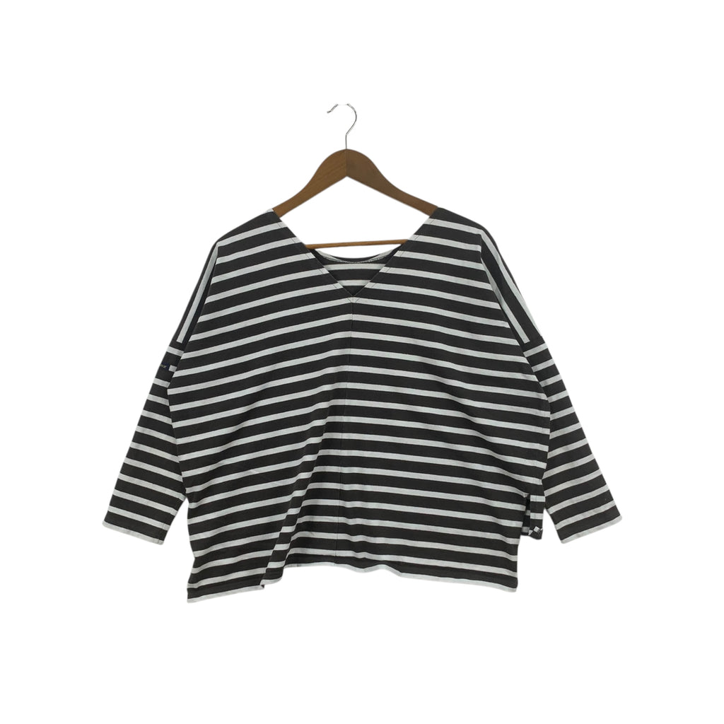 Vintage LE MINOR Made In France Baggy Striped Tee Shirt Top V Neck Long Sleeve